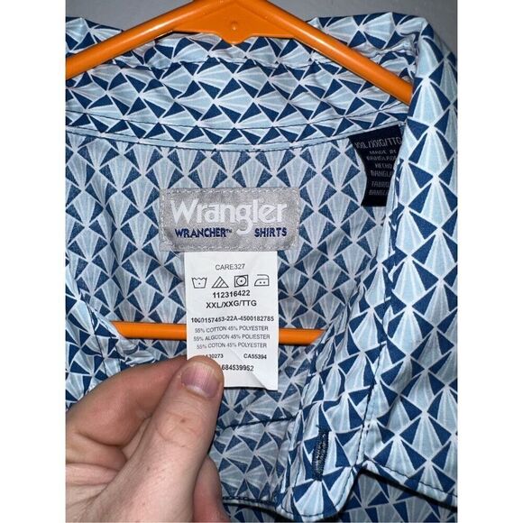 Vintage Wrangler Shirt Mens XXL Blue White Pearl Snap Western - Picture 3 of 5